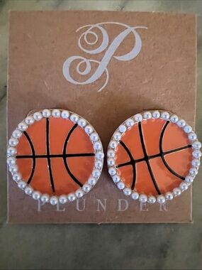 Plunder Orange Basketball Pearl-Trim Stud Earrings